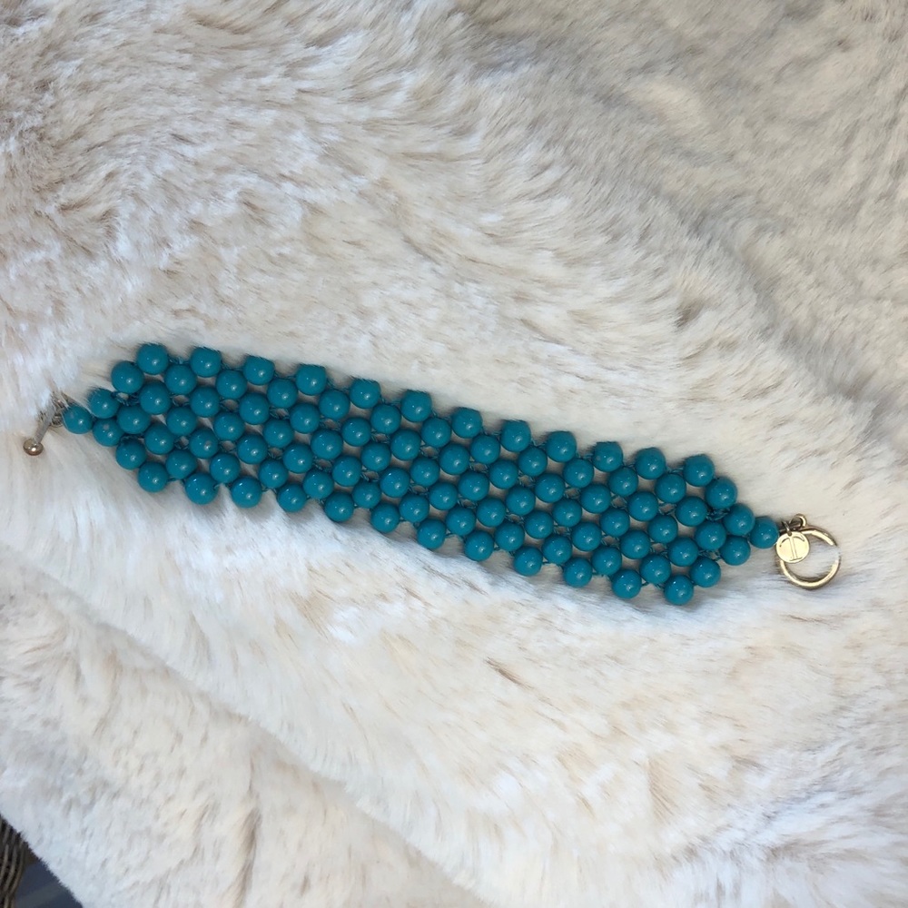 Talbots Teal Beaded Bracelet w/ Gold Toggle Clasp